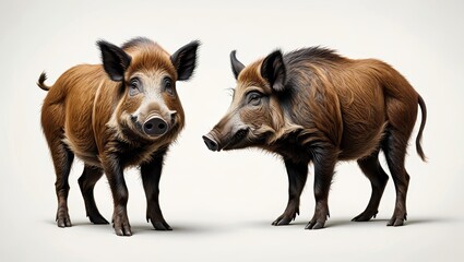 Two Wild Boars Facing Each Other - Detailed Animal Portrait