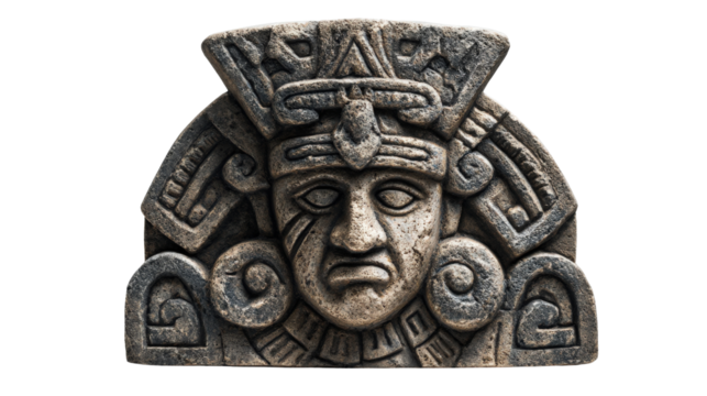 Mayan glyph statue, isolated on a Transparent background, PNG file.