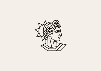 A geometric style line art Apollo logo, symbolizing light, music, and harmony inspired by Greek mythology