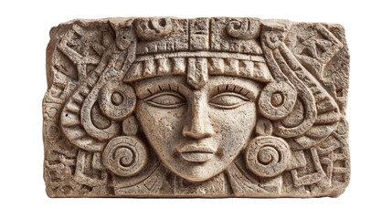 Mayan stone tablet statue, isolated on a Transparent background, PNG file.