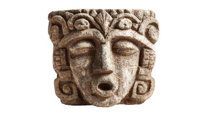 Mayan stone mask statue, isolated on a Transparent background, PNG file.