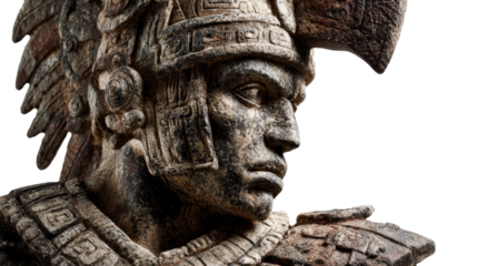 Mayan warrior statue, isolated on a Transparent background, PNG file.