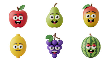 Expressive cartoon fruit characters showcasing diverse emotions, perfect for playful educational content