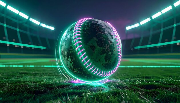 Baseball glows in neon stadium