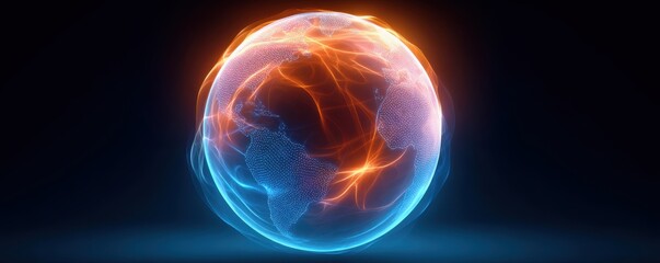Global Inflation Forecast concept. A glowing, abstract representation of Earth, interconnected with vibrant lines symbolizing data, technology, and global connectivity.