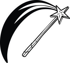 Magic wand crossing a curved arrow, single stroke outline