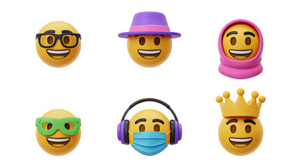Expressive emoji faces showcase diverse styles and moods, perfect for modern digital communication and branding