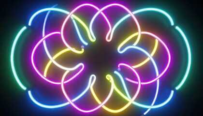 Abstract Neon Light Loops on Dark Background