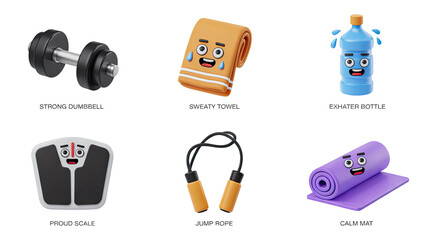 Achieve fitness goals with these fun, animated workout essentials for a healthy lifestyle.