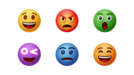 Expressive emoji collection showcasing joy, anger, surprise, wink, confusion, and laughter for digital communication