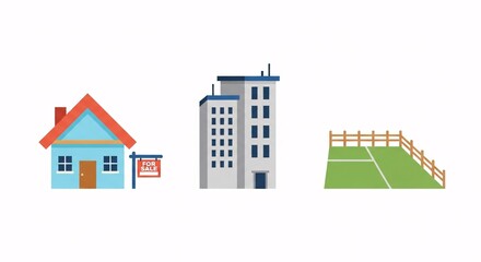 Diverse property options: house, apartment building, and land for sale or development