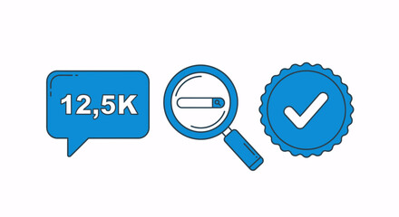 Social media verification and engagement icons, representing popularity and approval