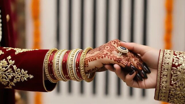 Intimate Wedding Bride Groom Holding Hands Mehndi Rings Bangles.