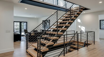 Modern Minimalist Oak Wood & Metal Staircase Design
