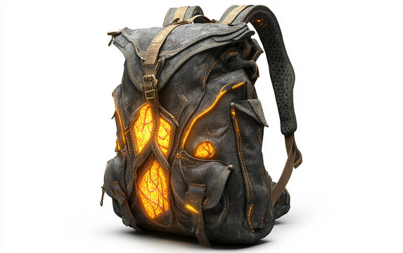 Mystical backpack featuring magical elven-style patterns isolated on white background PNG