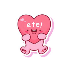 Obraz premium Sweet vector cartoon sticker showing a happy character with a big heart and the Thai text “ขอบคุณ” (thank you). Perfect for chat stickers, digital communication, and social media.