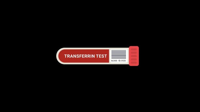 Transferrin test tube animation on transparent background. medical, healthcare, and laboratory diagnostic concept.