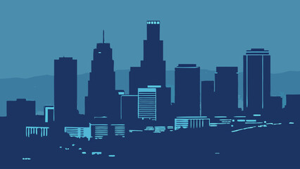 Fototapeta premium Cityscape Silhouette at Dusk Urban Skyline Modern Architecture Illustration.
