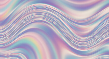 Abstract holographic background with smooth, iridescent waves and pastel colors.