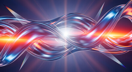 Abstract digital art with twisted metallic shapes and bright light effects.