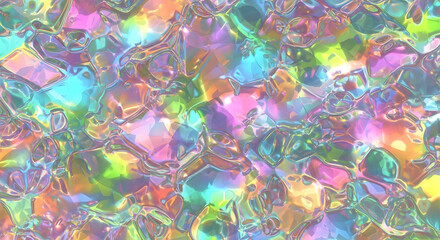 Iridescent, colorful abstract background with a liquid, crystalline appearance.
