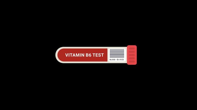 Vitamin b6 test tube animation on transparent background. medical, healthcare, and laboratory diagnostic concept.