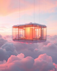 Futuristic Floating Glass House Amid Pink