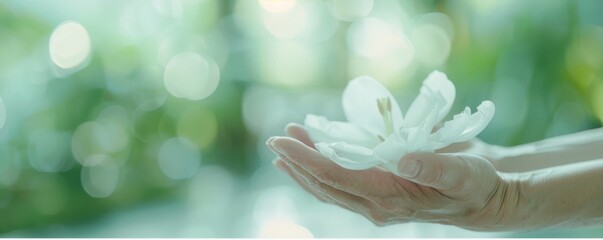 Gentle Hand Holding White Flower