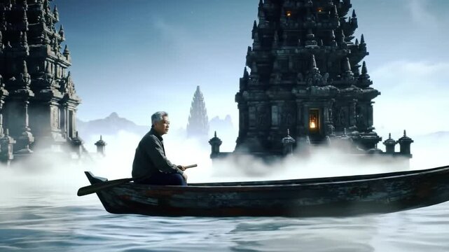Mind-Driven Skiff Navigates Between Floating Temples