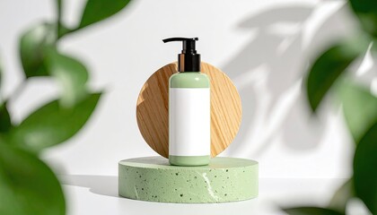 Green Foaming Pump Bottle on Light Green Plinth