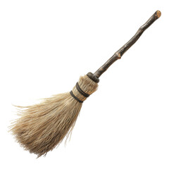 Traditional straw broom with wooden handle