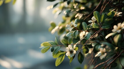 Delicate Blossoms and Lush Foliage Create a Calming and Natural Scene
