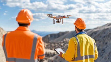 civil engineers surveying damaged terrain with drones
- Powered by Adobe