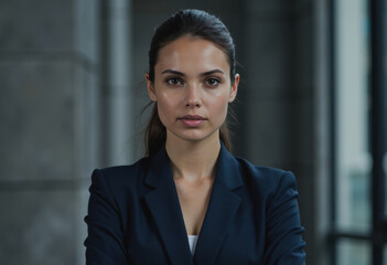 Confident training coordinator standing near a modern learning facility