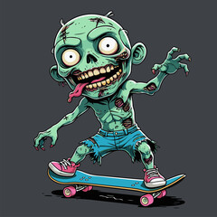 cartoon vector zombie playing skateboard