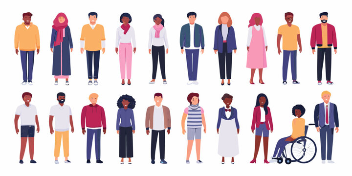 Diverse group of people standing together showcasing variety of ages ethnicities and abilities