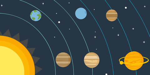 Fototapeta premium Stylized illustration of the solar system with the sun and planets orbiting in space