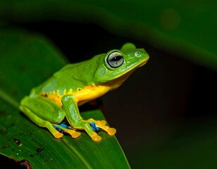 Obraz premium Vibrant green frog perched on a leaf