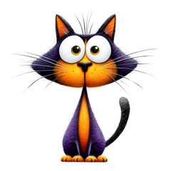 Obraz premium Adorable Cartoon Cat with Big Eyes and Colorful Fur Design