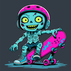 cartoon vector zombie playing skateboard