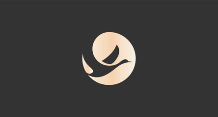 Graceful golden stylized bird logo, abstract design, soaring within a smooth, elegant swirling form, modern aesthetic.
