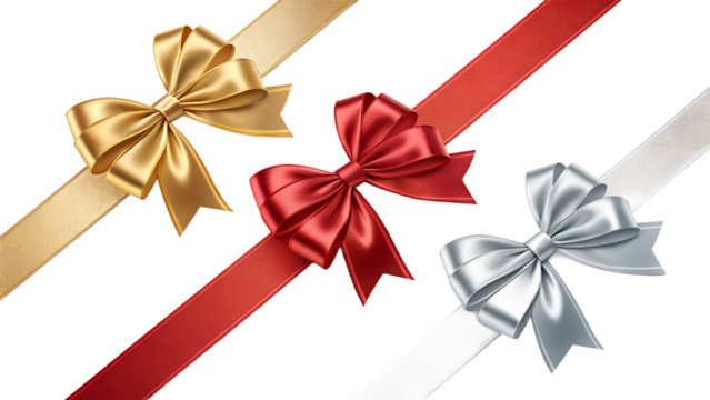 Elegant Christmas Bows and Ribbons Set –  Luxury PNG Elements, Glossy 3D Design
