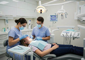Realistic AI-generated images depicting dental treatment scenes.