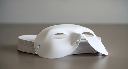 Plain white masquerade mask for crafting on a neutral background.