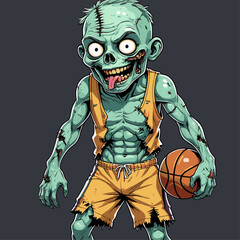 vector cartoon zombie basketball player