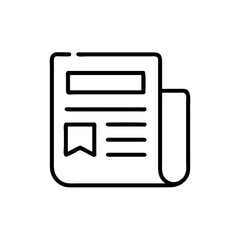 A simple graphic line art illustration of a newspaper. It shows a folded newspaper with headline and story