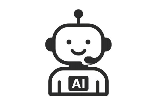 Assistente de IA amig&aacute;vel com fone de ouvido e logotipo "AI" pronto para ajudar os clientes de forma eficiente e profissional