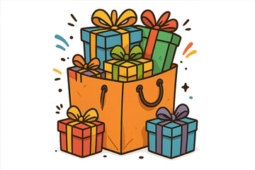 Receba com entusiasmo uma sacola vibrante repleta de presentes surpresa coloridos para qualquer celebração