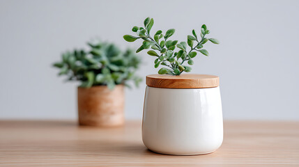Decorative Potted Succulent Plants on a Wooden Table in a Minimalistic Indoor Setting During Daylight