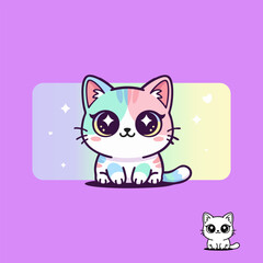 Cute Cartoon Cat with Colorful Background.